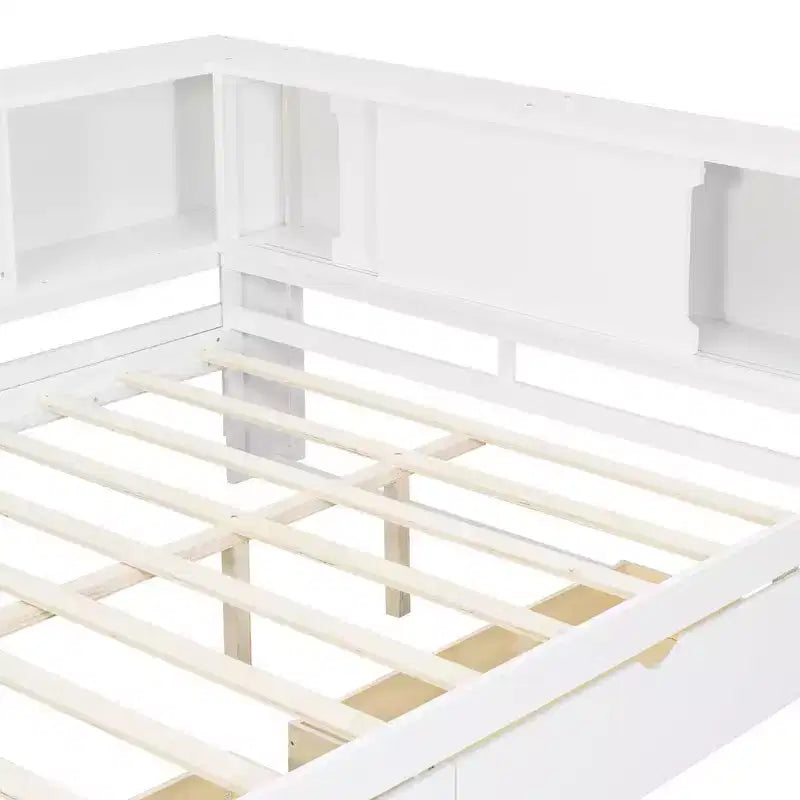 Lit de jour double en bois Whisen avec étagères de rangement, USB, LED et lit gigogne