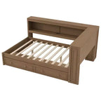 Lit de jour double en bois Whisen avec étagères de rangement, USB, LED et lit gigogne