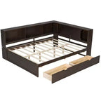 Lit de jour double en bois Whisen avec étagères de rangement, USB, LED et lit gigogne