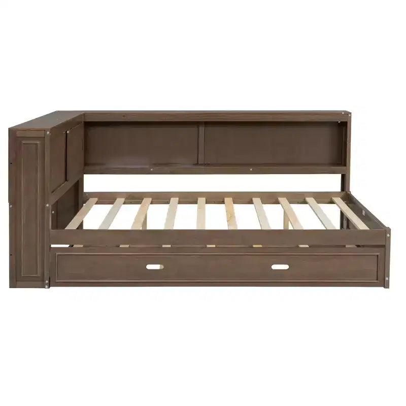 Lit de jour double en bois Whisen avec étagères de rangement, USB, LED et lit gigogne