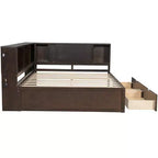 Lit de jour double en bois Whisen avec étagères de rangement, USB, LED et lit gigogne