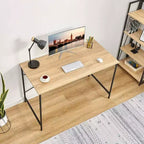 Bureau d'ordinateur Coavas, grande table d'étude simple pour la maison, plateau en chêne avec cadre noir, 120 cm