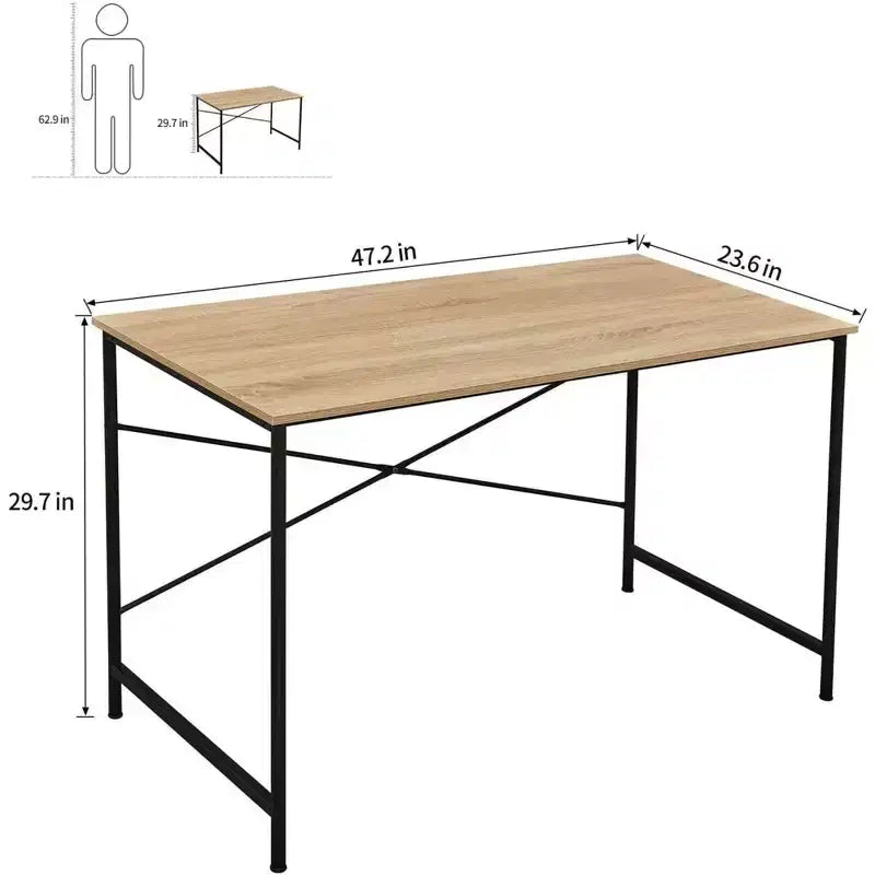 Bureau d'ordinateur Coavas, grande table d'étude simple pour la maison, plateau en chêne avec cadre noir, 120 cm