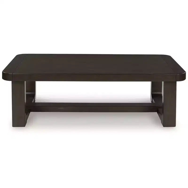 Table basse rectangulaire moderne Breckington Signature Design by Ashley avec bord en bois massif, brun foncé
