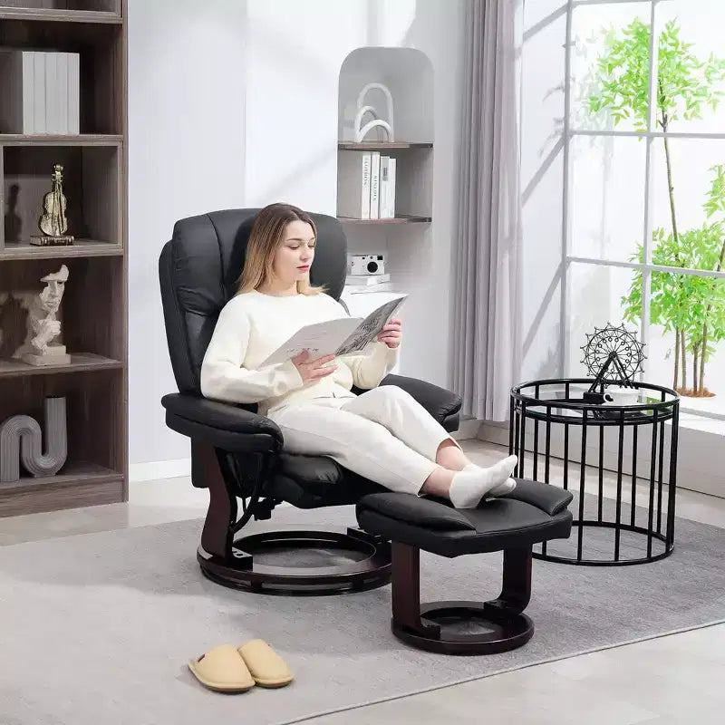 Fauteuil inclinable pivotant HOMCOM avec pouf, fauteuil inclinable en cuir PU avec repose-pieds, pour salon, chambre, bureau