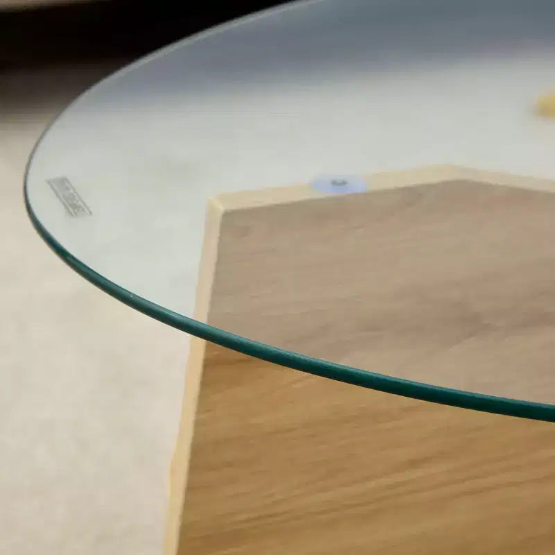 Table basse en verre, table basse ronde, table basse ovale, table d'appoint, table de canapé avec pieds en éventail diagonal, noyer/naturel-ModernLuxe