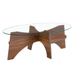 Table basse en verre, table basse ronde, table basse ovale, table d'appoint, table de canapé avec pieds en éventail diagonal, noyer/naturel-ModernLuxe