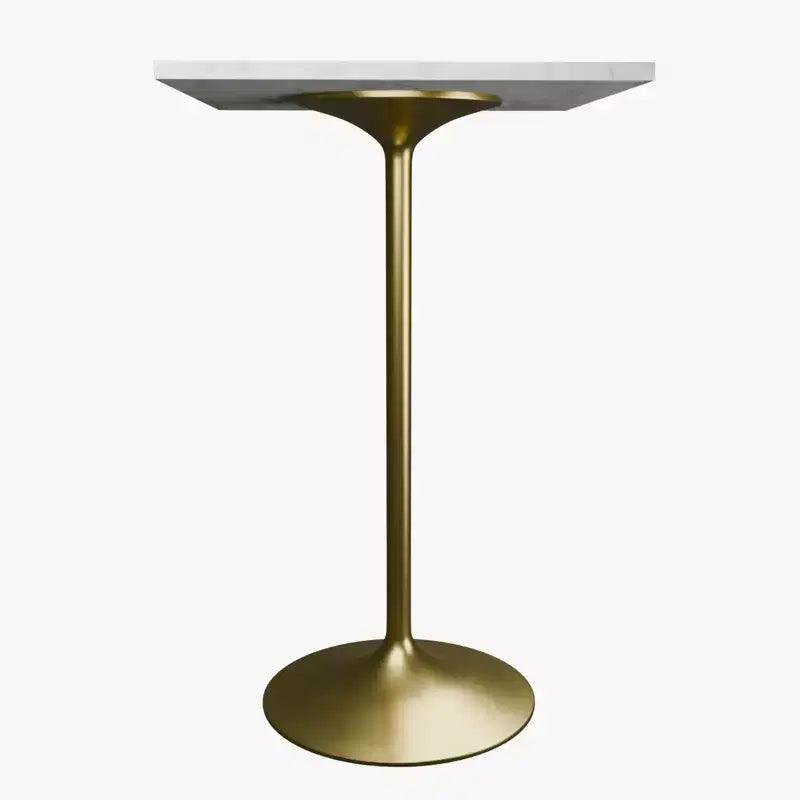 Table de salle à manger LeisureMod Verve 27 carrée hauteur bar - Plateau en résine moderne avec base piédestal en or brossé Table hauteur comptoir pour cuisine, maison et pub
