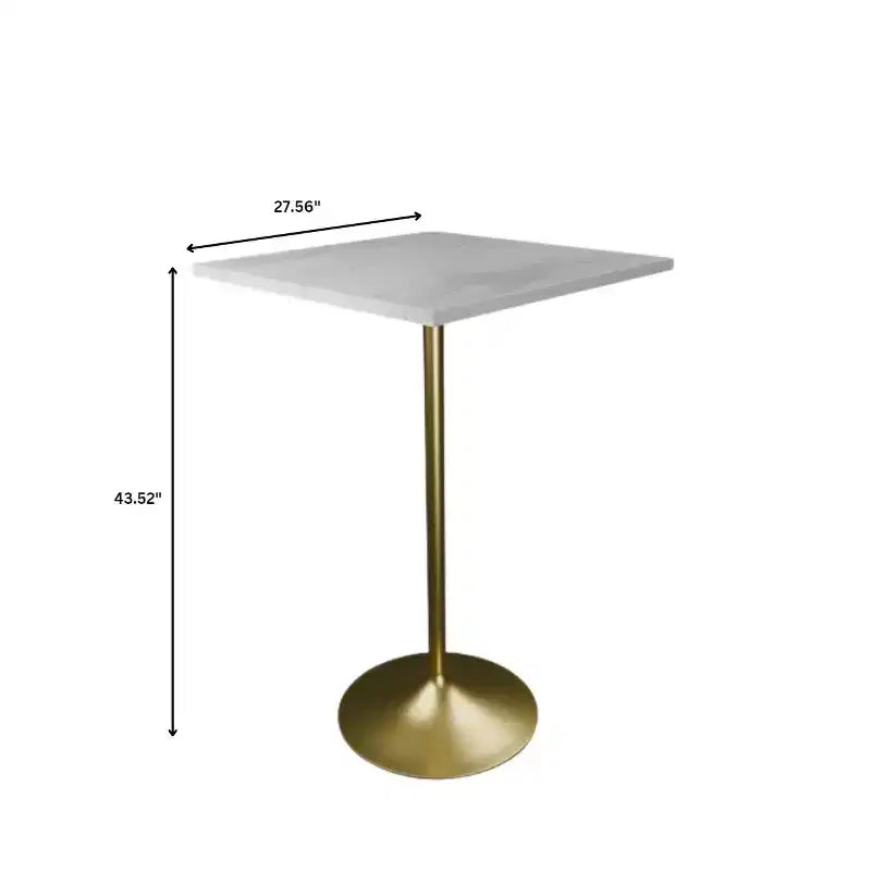 Table de salle à manger LeisureMod Verve 27 carrée hauteur bar - Plateau en résine moderne avec base piédestal en or brossé Table hauteur comptoir pour cuisine, maison et pub