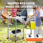 VEVOR Table de Travail en Acier Inoxydable 61 x 61 x 96,5 cm, Capacité de Charge de 317,5 kg avec 4 Roues, 3 Niveaux de Hauteur Réglables, Plan de Travail Robuste pour Préparation Alimentaire
