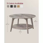 Table basse ronde, tables basses circulaires de 81 cm avec étagère de rangement à 2 niveaux, facile à assembler pour le salon
