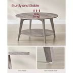 Table basse ronde, tables basses circulaires de 81 cm avec étagère de rangement à 2 niveaux, facile à assembler pour le salon