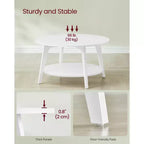 Table basse ronde, tables basses circulaires de 81 cm avec étagère de rangement à 2 niveaux, facile à assembler pour le salon
