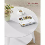 Table basse ronde, tables basses circulaires de 81 cm avec étagère de rangement à 2 niveaux, facile à assembler pour le salon