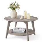 Table basse ronde, tables basses circulaires de 81 cm avec étagère de rangement à 2 niveaux, facile à assembler pour le salon
