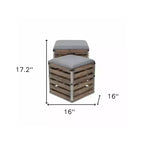 HomeRoots Lot de 2 bancs de rangement carrés en tissu de lin gris et lattes de bois