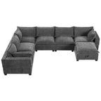 Canapé d'angle modulable Whisen avec pouf de rangement mobile, canapé en U 7 places