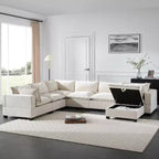 Canapé d'angle modulable Whisen avec pouf de rangement mobile, canapé en U 7 places