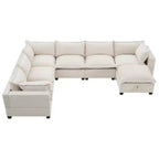 Canapé d'angle modulable Whisen avec pouf de rangement mobile, canapé en U 7 places