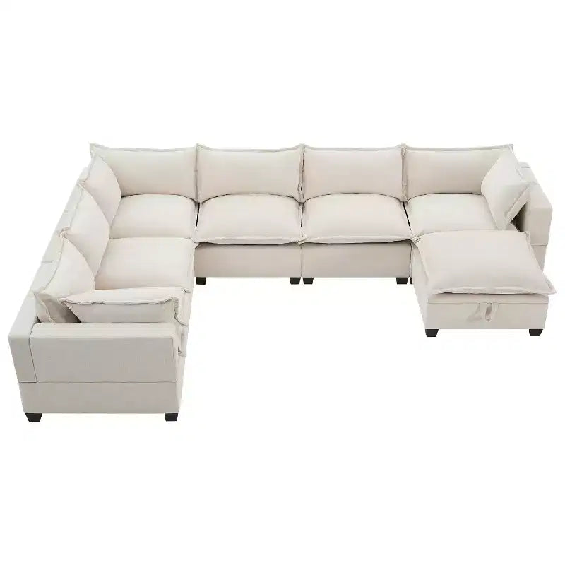 Canapé d'angle modulable Whisen avec pouf de rangement mobile, canapé en U 7 places