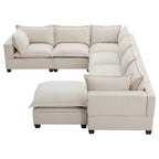 Canapé d'angle modulable Whisen avec pouf de rangement mobile, canapé en U 7 places