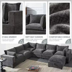Canapé d'angle modulable Whisen avec pouf de rangement mobile, canapé en U 7 places