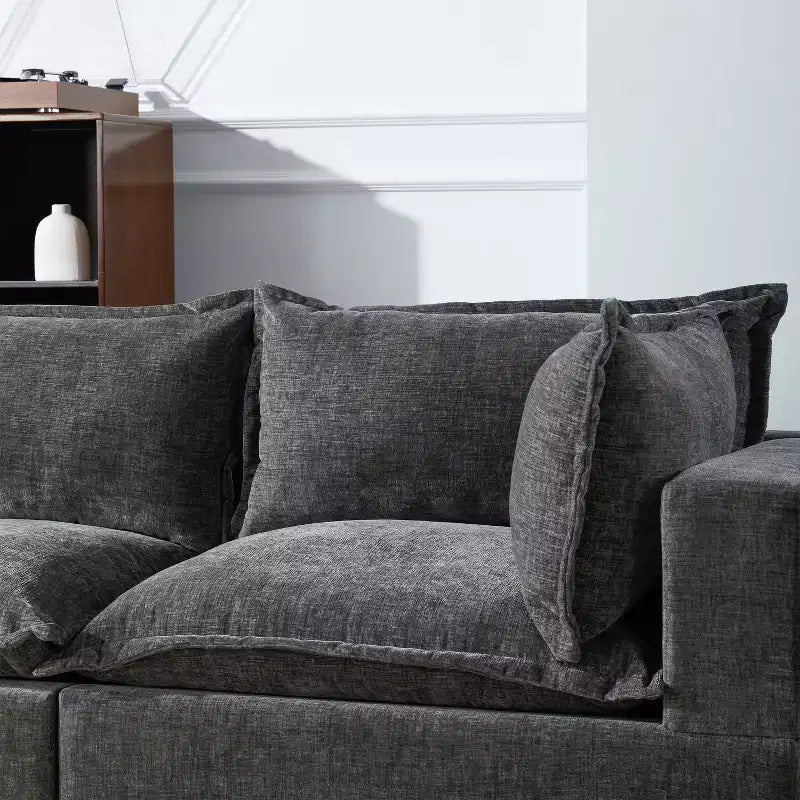 Canapé d'angle modulable Whisen avec pouf de rangement mobile, canapé en U 7 places