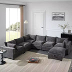 Whisen Modular Sectional Sofa with Movable Storage Ottoman, 7 Seat U Shaped Couch