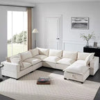 Canapé d'angle modulable Whisen avec pouf de rangement mobile, canapé en U 7 places