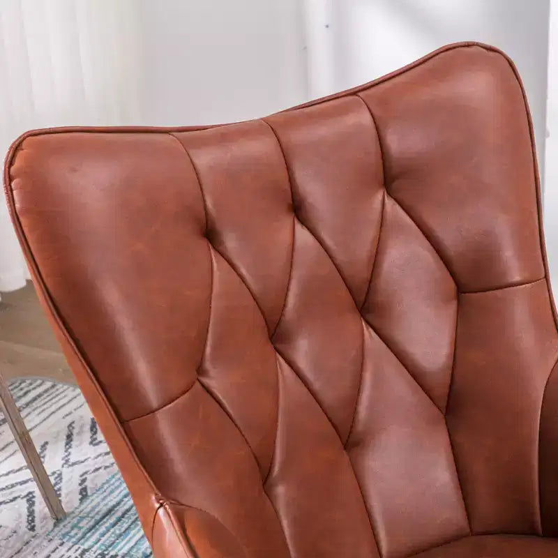 Fauteuil Bestier en cuir marron-rouge avec rembourrage moelleux, fauteuil d'appoint avec dossier à oreilles