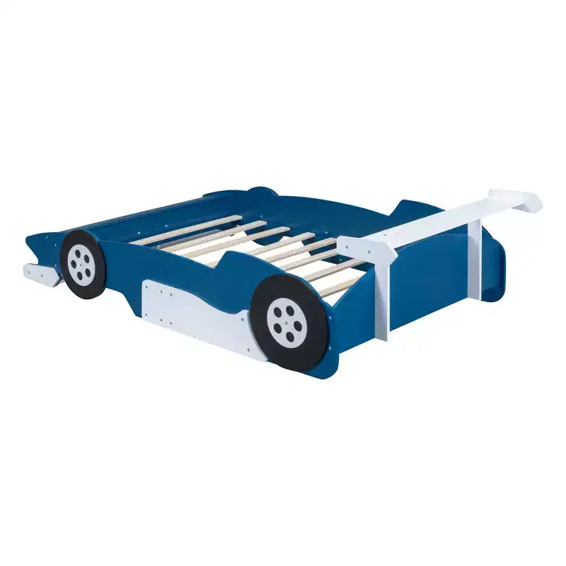 Lit plateforme Whisen Unique Design en forme de voiture de course, taille double, avec roues
