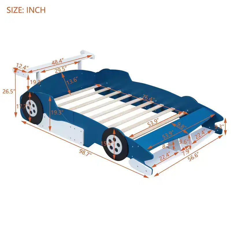 Lit plateforme Whisen Unique Design en forme de voiture de course, taille double, avec roues