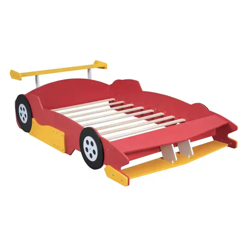 Lit plateforme Whisen Unique Design en forme de voiture de course, taille double, avec roues
