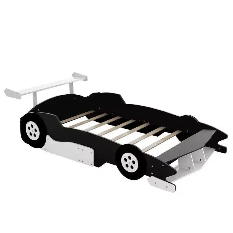 Lit plateforme Whisen Unique Design en forme de voiture de course, taille double, avec roues