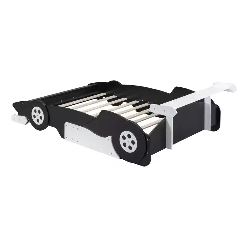 Lit plateforme Whisen Unique Design en forme de voiture de course, taille double, avec roues