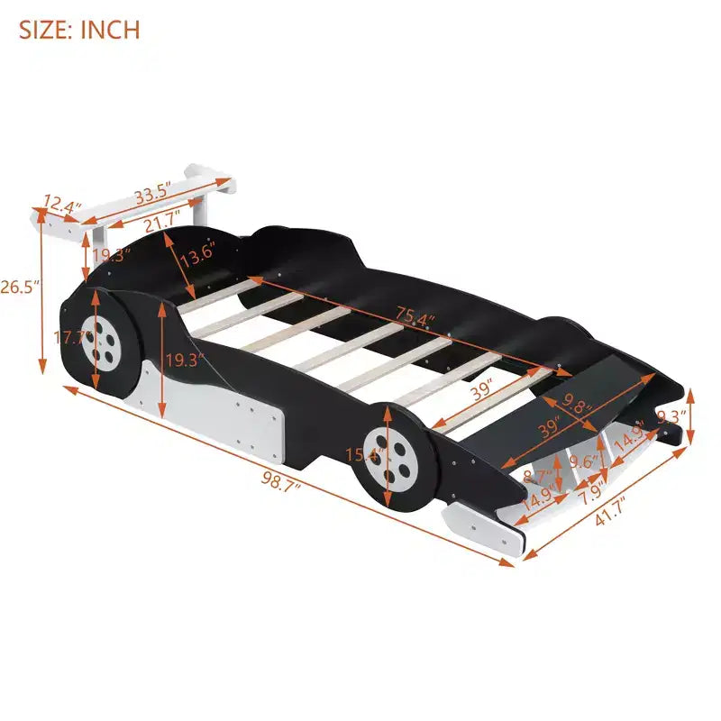 Lit plateforme Whisen Unique Design en forme de voiture de course, taille double, avec roues
