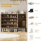 Meuble à chaussures avec 3 portes en rotin, organiseur de rangement à chaussures autoportant avec étagères réglables, armoire de rangement à chaussures à 7 niveaux pour entrée, salon