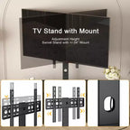 Meuble TV VECELO avec support et prise de courant, Console avec centre de divertissement réglable en hauteur et étagères de rangement pour TV de 70 po, Noir/Marron