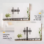 Meuble TV VECELO avec support et prise de courant, Console avec centre de divertissement réglable en hauteur et étagères de rangement pour TV de 70 po, Noir/Marron