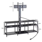 Meuble TV VECELO avec support et prise de courant, Console avec centre de divertissement réglable en hauteur et étagères de rangement pour TV de 70 po, Noir/Marron