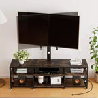 Meuble TV VECELO avec support et prise de courant, Console avec centre de divertissement réglable en hauteur et étagères de rangement pour TV de 70 po, Noir/Marron