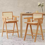 Tabourets de bar modernes et minimalistes Christopher Knight Home Kelly en bois d'hévéa avec cannage (Lot de 2)