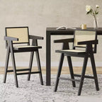 Tabourets de bar modernes et minimalistes Christopher Knight Home Kelly en bois d'hévéa avec cannage (Lot de 2)