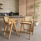 Tabourets de bar modernes et minimalistes Christopher Knight Home Kelly en bois d'hévéa avec cannage (Lot de 2)