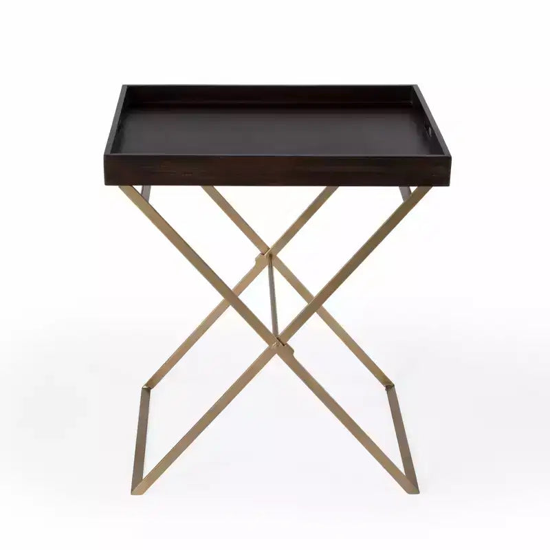 Table d'appoint rectangulaire HomeRoots 27 en bois massif doré et noyer