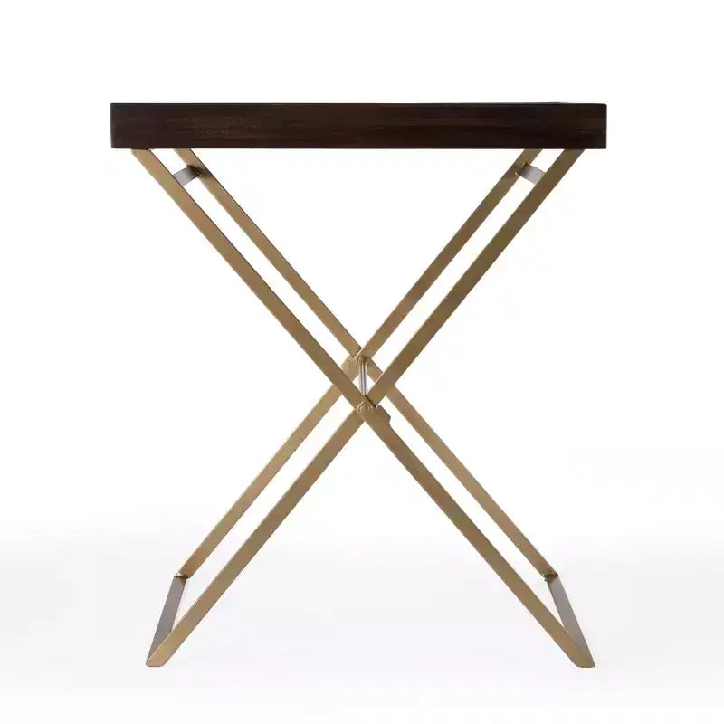 Table d'appoint rectangulaire HomeRoots 27 en bois massif doré et noyer