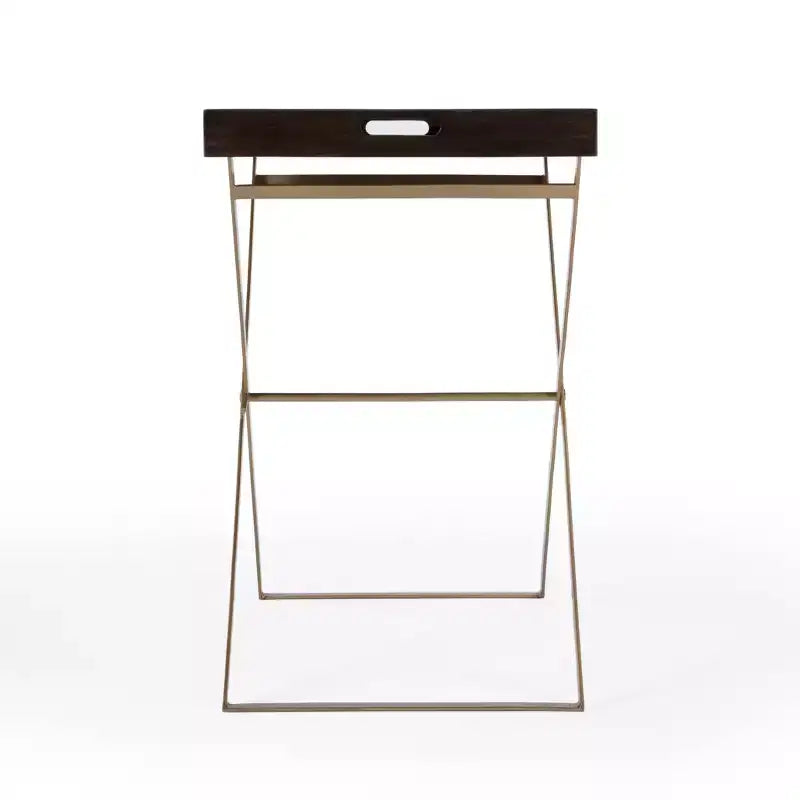 Table d'appoint rectangulaire HomeRoots 27 en bois massif doré et noyer