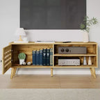 Meuble TV Heynemo avec rangement pour téléviseurs de 55 pouces, meuble TV en bois, meuble TV de style scandinave avec rangement, chambre à coucher, couleur bois naturel