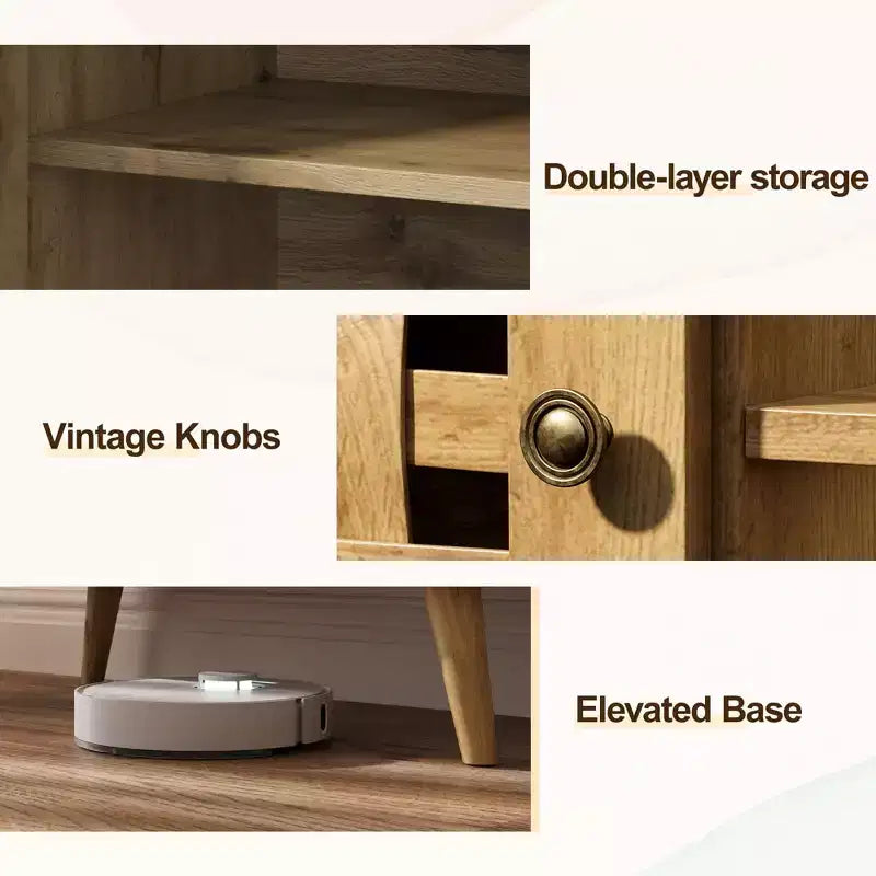 Meuble TV Heynemo avec rangement pour téléviseurs de 55 pouces, meuble TV en bois, meuble TV de style scandinave avec rangement, chambre à coucher, couleur bois naturel