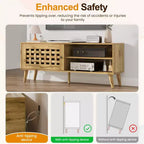 Meuble TV Heynemo avec rangement pour téléviseurs de 55 pouces, meuble TV en bois, meuble TV de style scandinave avec rangement, chambre à coucher, couleur bois naturel